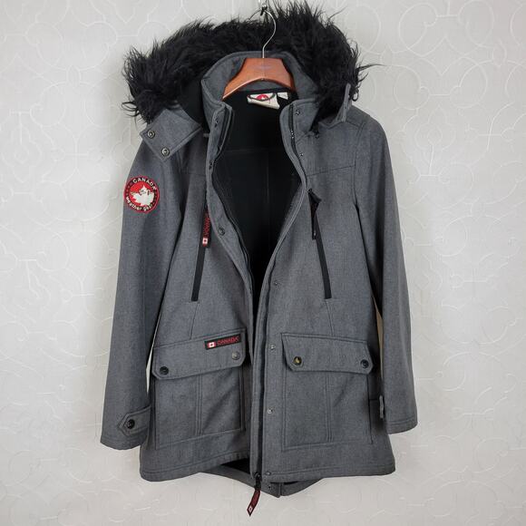 Canada Weather Gear Women's Jacket L Gray Faux Fur Hooded Softshell Anorak Zip - Picture 3 of 16